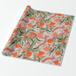 Pomegranate blooms with insects and colibri patter wrapping paper