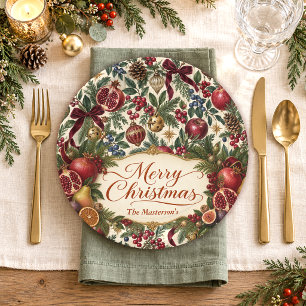 Pomegranate Botanical Family Name Christmas Paper Plates