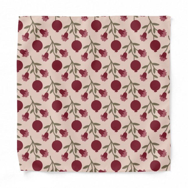 Pomegranate Branch With Blooms And Fruits Bandana (Front)