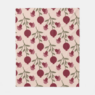 Pomegranate Branch With Blooms And Fruits Fleece Blanket