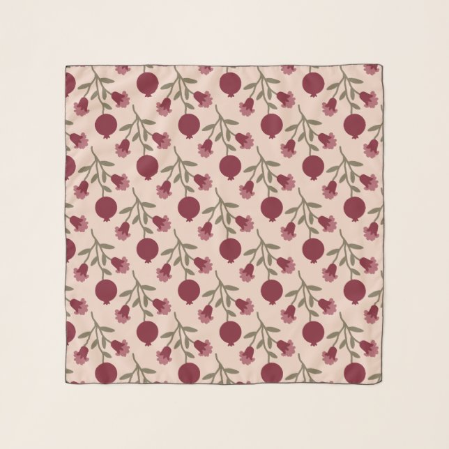 Pomegranate Branch With Blooms And Fruits Scarf (Front)