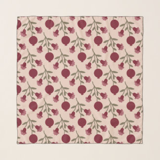 Pomegranate Branch With Blooms And Fruits Scarf