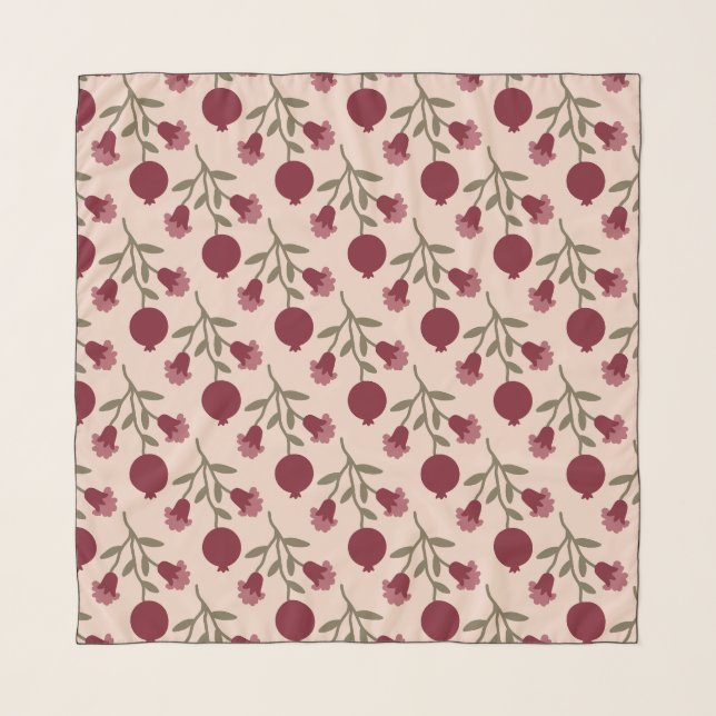 Pomegranate Branch With Blooms And Fruits Scarf (Front)