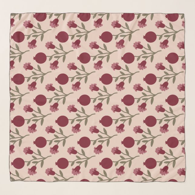 Pomegranate Branch With Blooms And Fruits Scarf (Front (Horizontal))