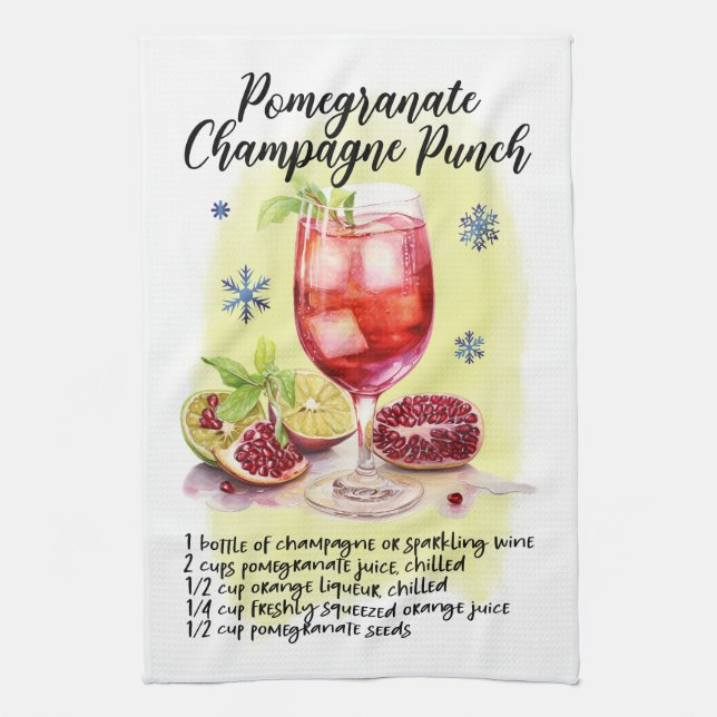 Pomegranate Champagne PunchRecipe Christmas design Kitchen Towel (Vertical)