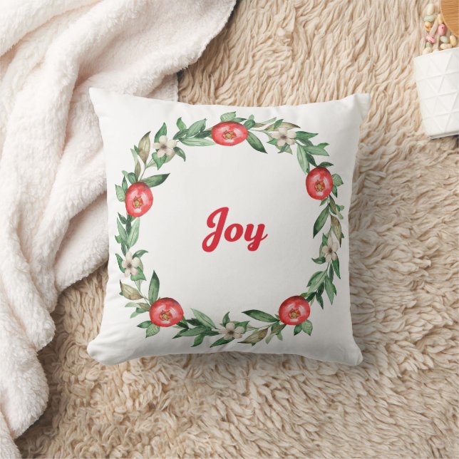 Pomegranate Christmas Wreath Throw Pillow | Joy (Blanket)