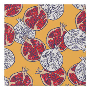 Pomegranate Drawn: Handmade Vintage Pattern Faux Canvas Print