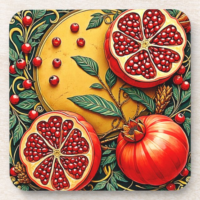 Pomegranate Elegance Art Print Beverage Coaster (Front)