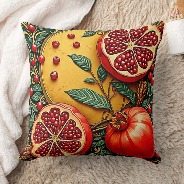 Pomegranate Elegance Art Print Throw Pillow (Blanket)