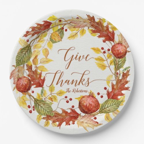 Pomegranate Fall Autumn Leaf Wreath Give Thanks Paper Plates