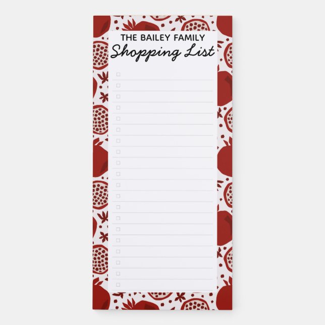 Pomegranate Family Shopping List Magnetic Notepad  (Front)