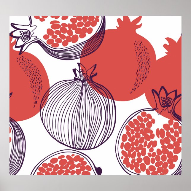Pomegranate Fashion: Seamless Vintage Pattern Poster (Front)