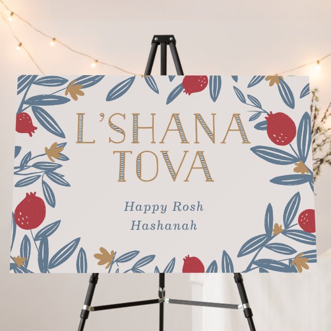 Pomegranate Florals Happy Rosh Hashanah Sign (In Situ (Stand))