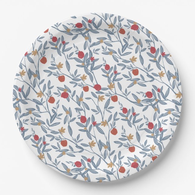 Pomegranate Florals Rosh Hashanah Paper Plates (Front)