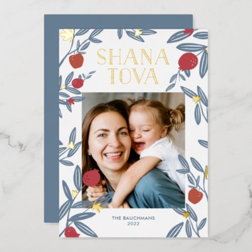 Pomegranate Florals Rosh Hashanah Photo Card Gold