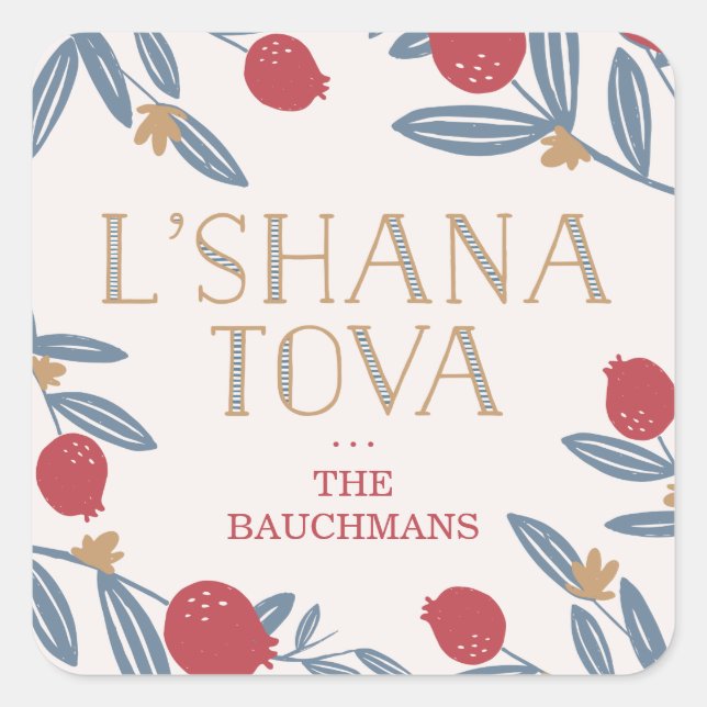 Pomegranate Florals Rosh Hashanah Square Sticker (Front)