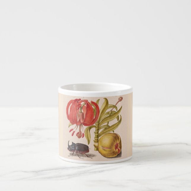 Pomegranate Flower, Fruit and Rhinoceros Beetle Espresso Cup (Front)
