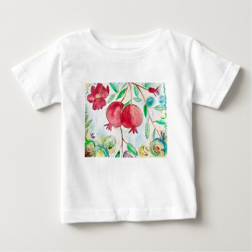 Pomegranate fruit nature art watercolor red baby T_Shirt