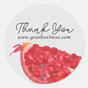 Pomegranate Fruit Slice Grey Thank You Classic Round Sticker by CountryGarden at Zazzle