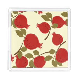 Pomegranate Fruits: Cartoon Yellow Background Acrylic Tray