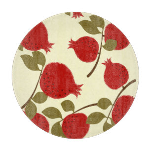Pomegranate Fruits: Cartoon Yellow Background Cutting Board