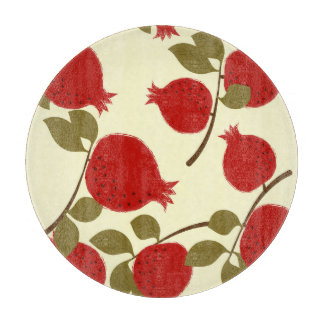 Pomegranate Fruits: Cartoon Yellow Background Cutting Board