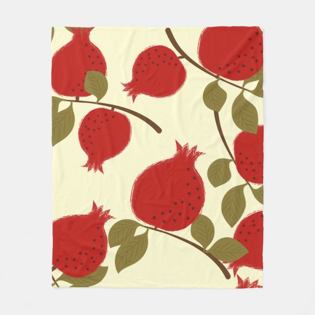 Pomegranate Fruits: Cartoon Yellow Background Fleece Blanket (Front)