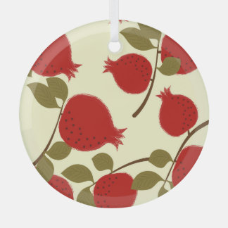Pomegranate Fruits: Cartoon Yellow Background Glass Ornament
