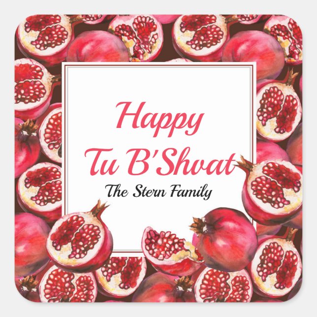 Pomegranate Gift Personalized Happy Tu B'shvatat  Square Sticker (Front)