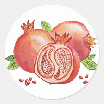 Pomegranate Happy Yalda Classic Round Sticker by Ink_Ribbon at Zazzle