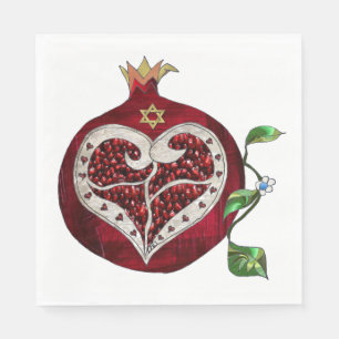 Pomegranate Heart Hanukkah Rosh Hashanah Napkins