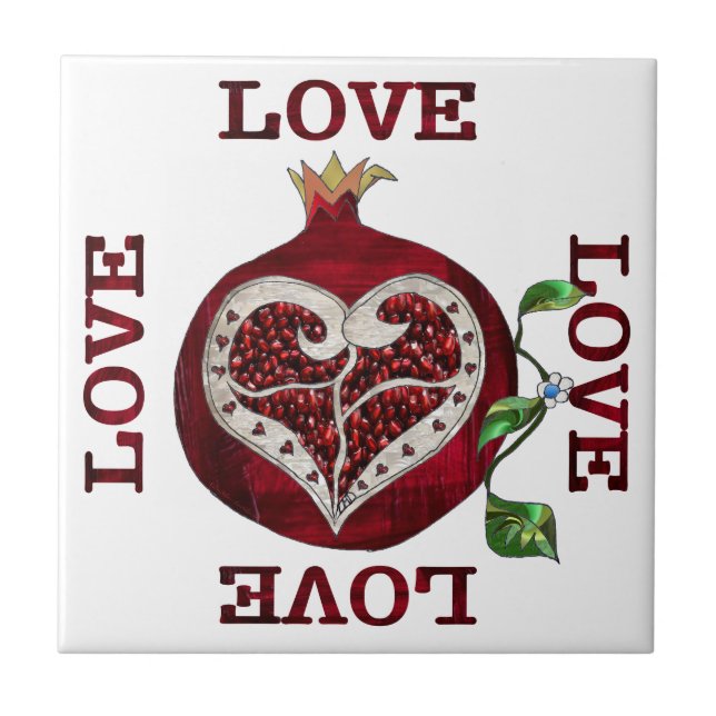 Pomegranate Heart LOVE Valentine Ceramic Tile (Front)