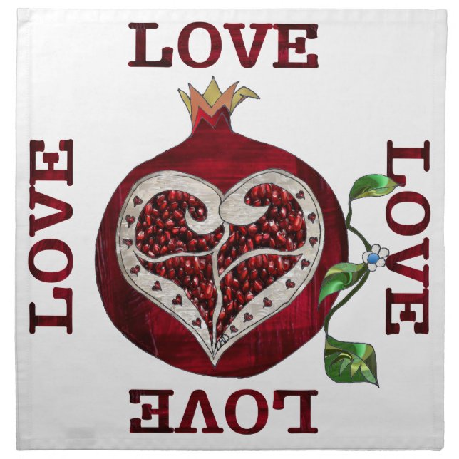 Pomegranate Heart LOVE Valentine Cloth Napkin (Front)
