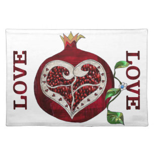 Pomegranate Heart LOVE Valentine Cloth Placemat