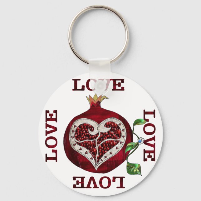 Pomegranate Heart LOVE Valentine Keychain (Front)