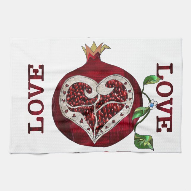 Pomegranate Heart LOVE Valentine Towel (Horizontal)