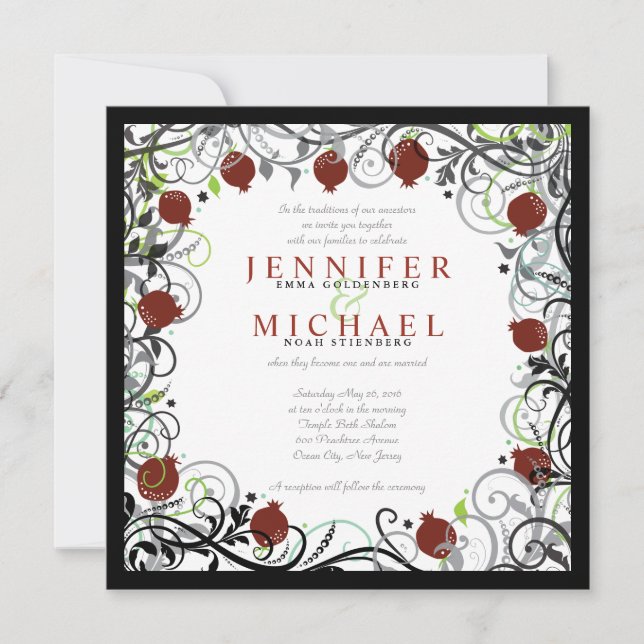 Pomegranate Jewish Wedding Invitation (Front)