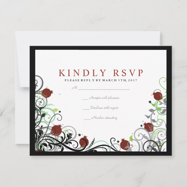Pomegranate Jewish Wedding Invitation Reply Card (Front)