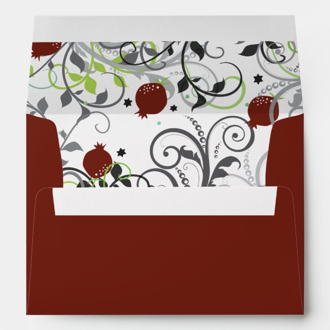 Pomegranate Jewish Wedding Pre-Addressed Envelope (Back (Bottom))