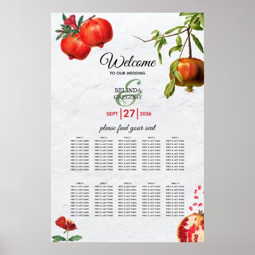 Pomegranate Mediterranean Wedding Seating Chart