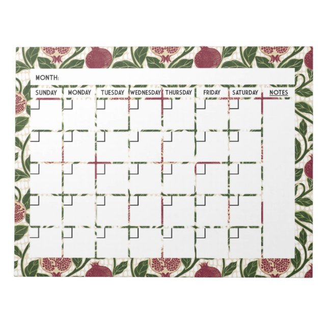 Pomegranate Notepad Calendar (Front)