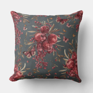  Pomegranate & Olive Botanical Throw Pillow   Wine