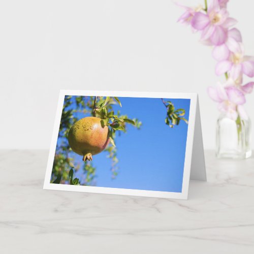 Pomegranate on Tree Blue Sky Portrait Card