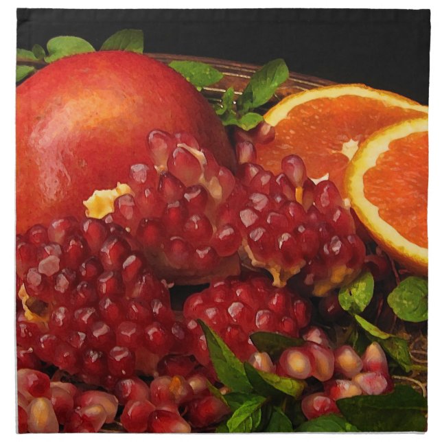 Pomegranate, Orange and Mint Napkin (Front)