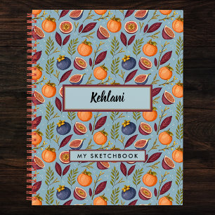 Pomegranate Orange Fern Purple Dusty Blue Sketch Notebook
