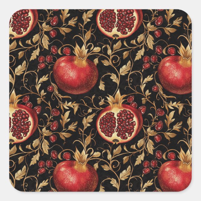 Pomegranate Paradise -Rich Floral Seamless Pattern Square Sticker (Front)