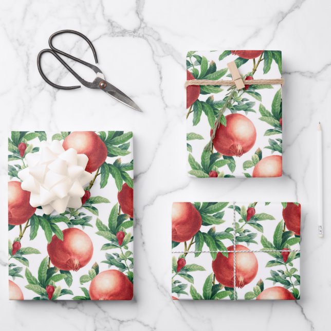 Pomegranate Pattern Wrapping Paper Sheets (Front)