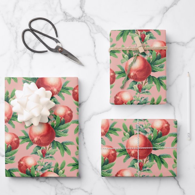 Pomegranate Pattern Wrapping Paper Sheets (Front)