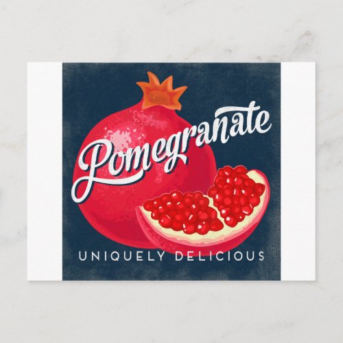 Pomegranate Postcard Vintage Fruit Label Retro
