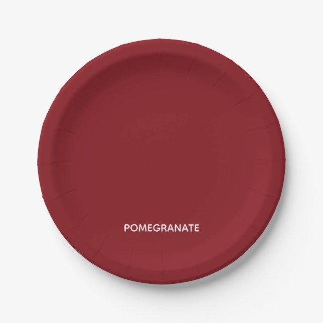 Pomegranate red color name paper plates (Front)